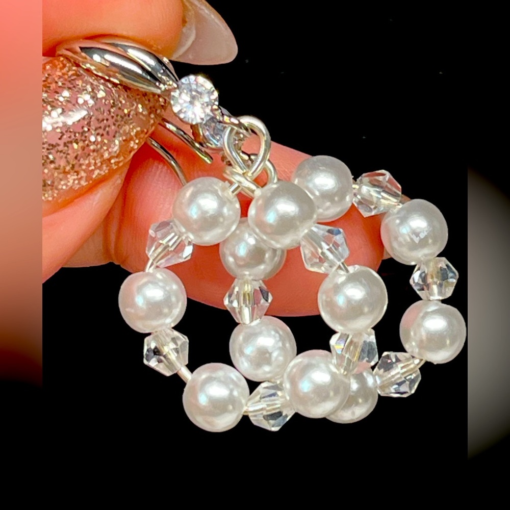 Pretty pearl and crystal Swarovski hoop earrings with sterling